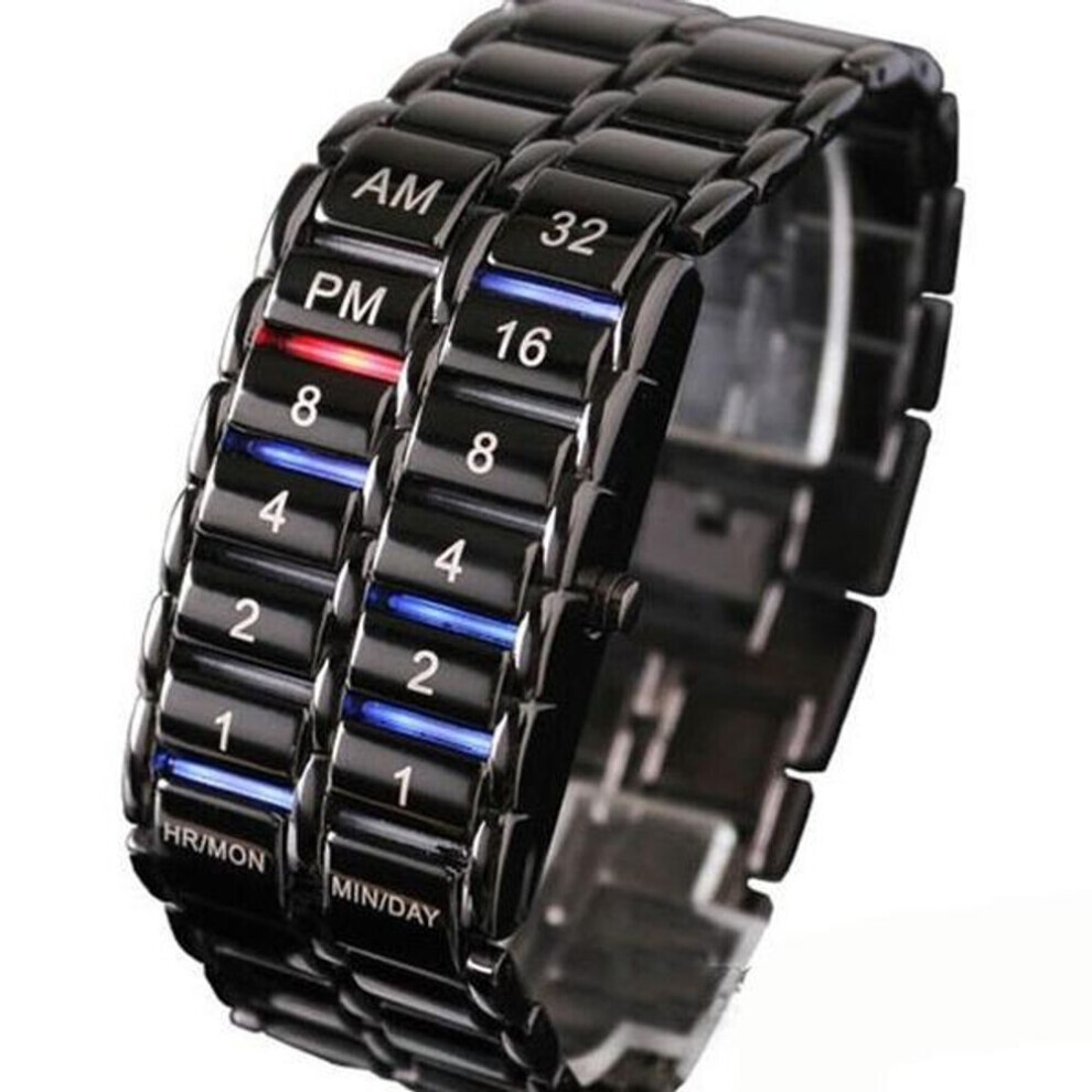 (black) Fashion Digital Watch Cool Volcanic Lava Style Iron Faceless Binary Led Wrist Watches