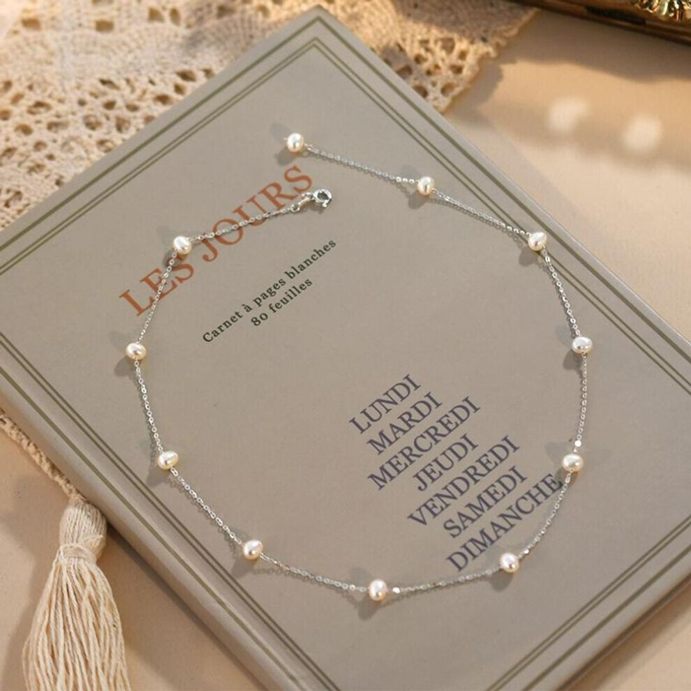 Maxpower (White, 40Cm) Real 925 Sterling Silver Necklace Natural Freshwater Pearls Jewelry For Women Wedding Gift White,Silver