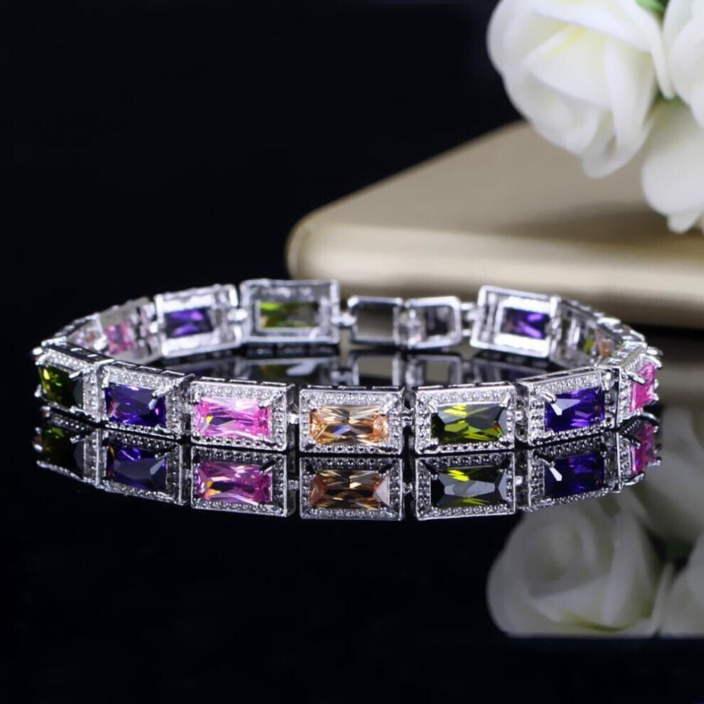 Maxpower (Multicolor) Cmm Top Quality En Color Rectangle Cubic Zirconia Chain Bracelet Gold