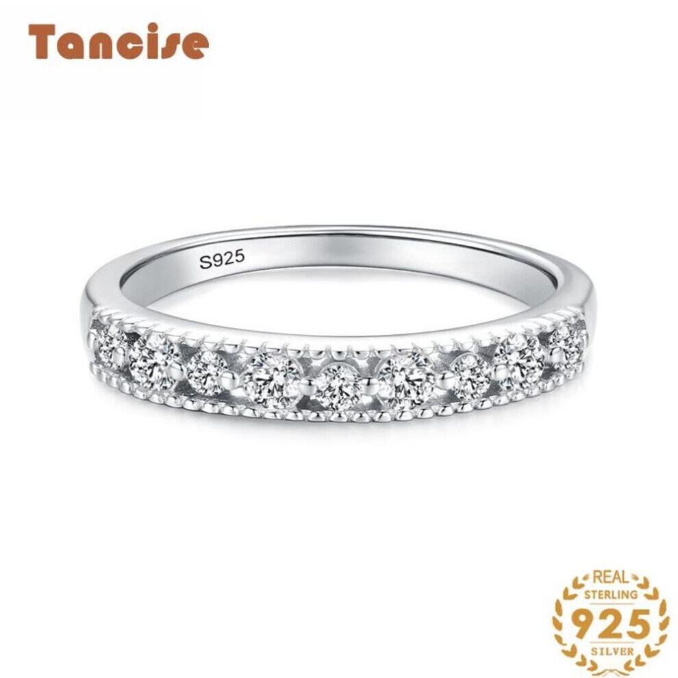 (silver, 5) Tancise Classic 925 Sterling Silver  Zircon Ring Ladies Jewelry Wedding Promise Party Gift
