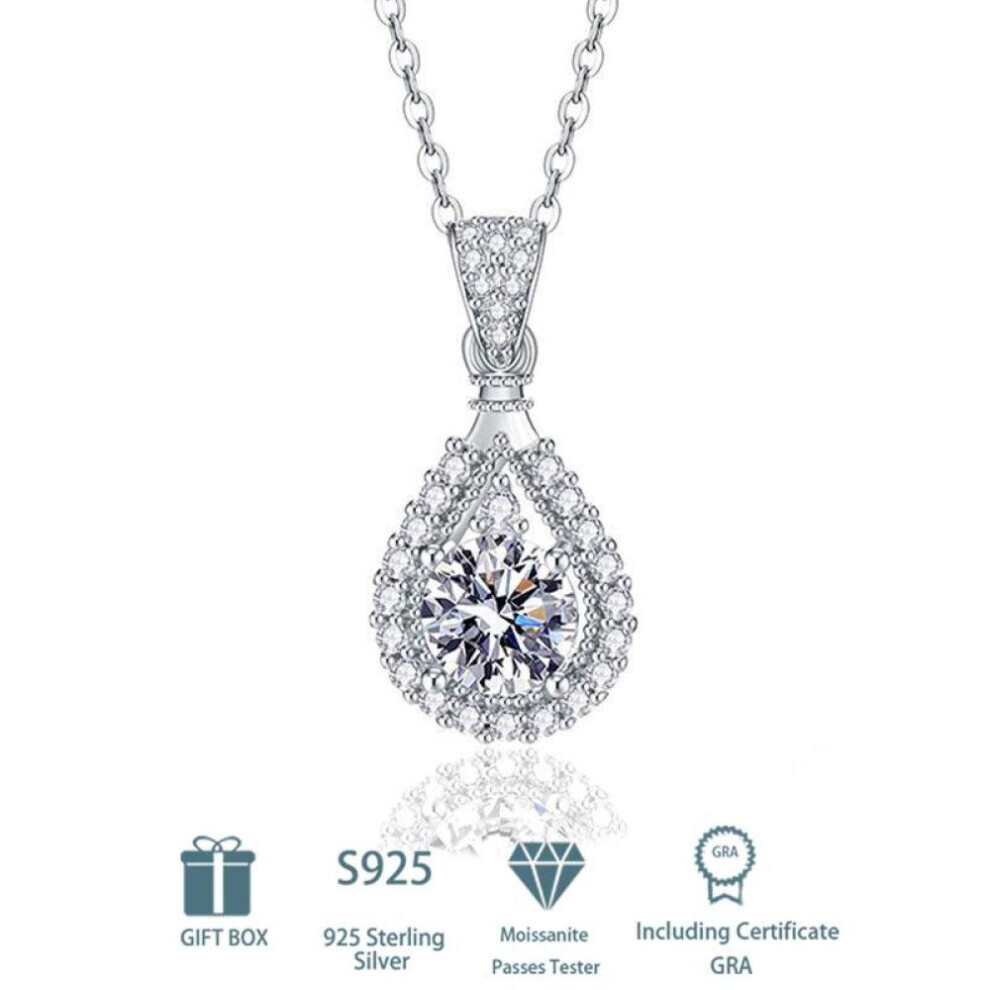 Maxpower (White, 1Ct) Tancise S925 Sterling Silver Moissanite Luxury Personality Pendant Necklace Women's Classic Tide Necklace Necklace Party Gift White,Silver