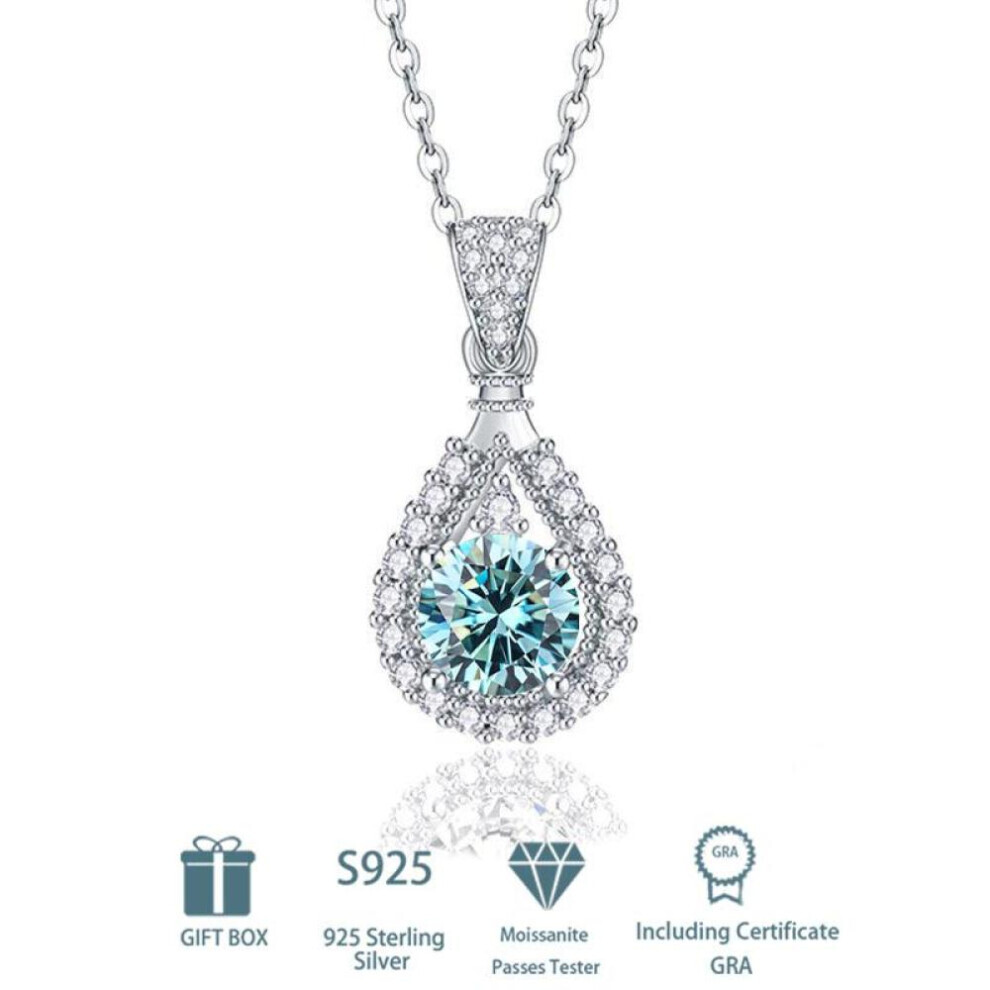 Maxpower (Blue, 1Ct) Tancise S925 Sterling Silver Moissanite Luxury Personality Pendant Necklace Women's Classic Tide Necklace Necklace Party Gift Blue,Silver