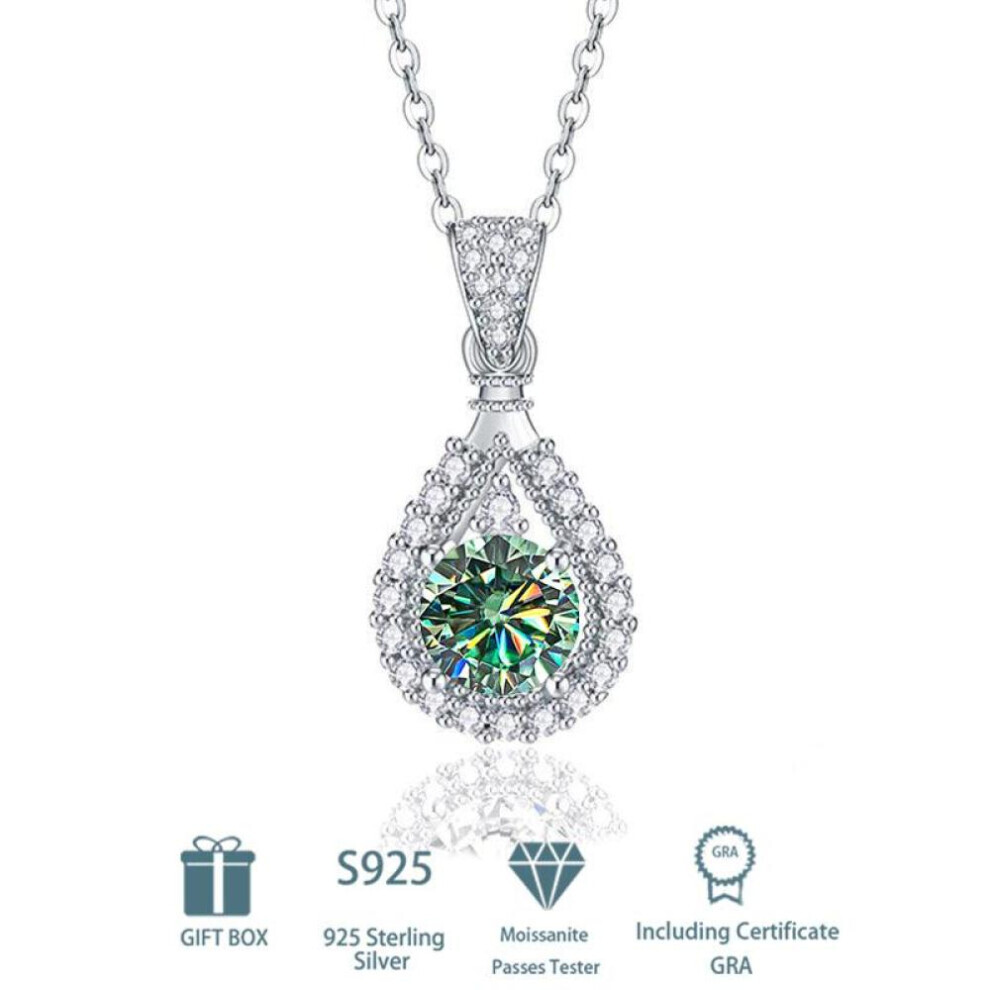(aquamarine, 1CT) Tancise S925 Sterling Silver Moissanite Luxury Personality Pendant Necklace Women&apos;s Classic Tide Necklace Necklace Party Gift