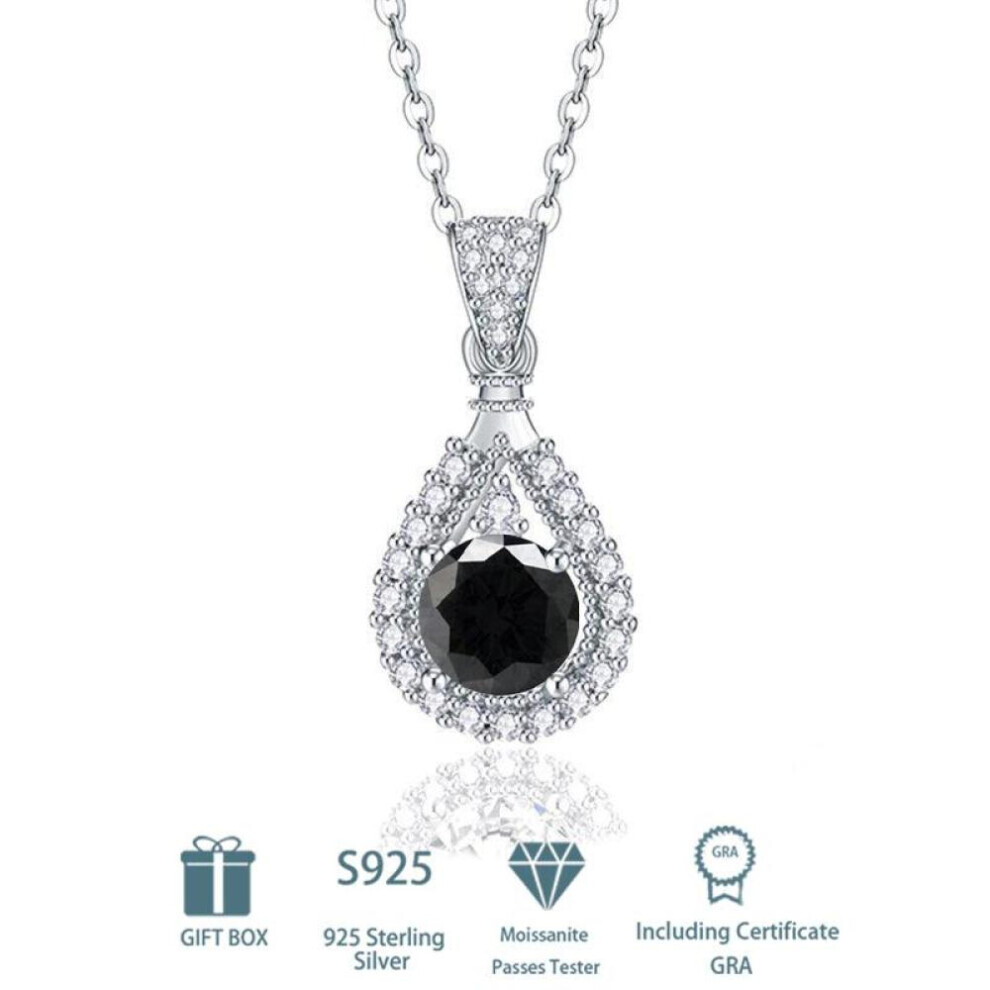 Maxpower (Black, 1Ct) Tancise S925 Sterling Silver Moissanite Luxury Personality Pendant Necklace Women's Classic Tide Necklace Necklace Party Gift Black,Silver