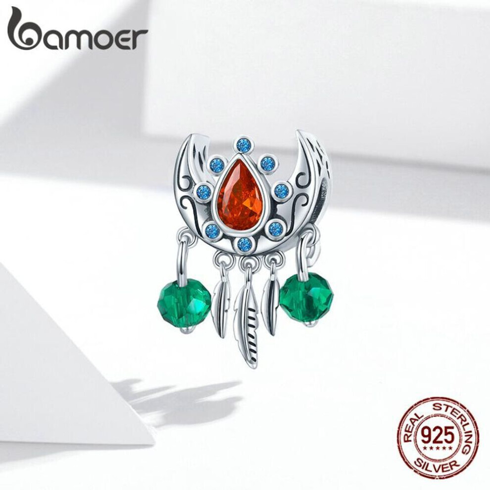 Maxpower (925 Silver) Bamoer 925 Sterling Silver Vintage Dreamcatcher Bohemian Ruby Zircon Charm Pendant For Original Bracelet Red,Silver