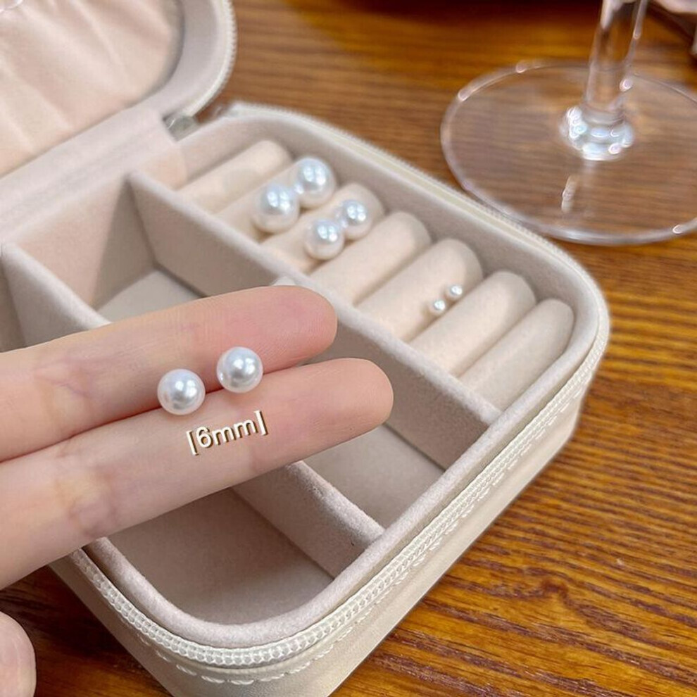 Maxpower (6Mm) Earring Simple Round Pearl Earrings Stud Earrings Charming For Women Korean Ear Jewelry White