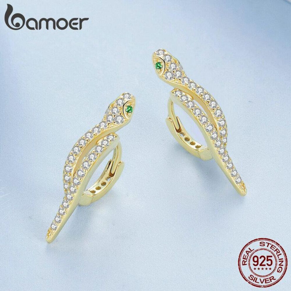 Maxpower (Gold, B) Bamoer 925 Sterling Silver 3D Snake Earrings For Women Shiny Zircon Snake Ear Buckles Statement Fine Jewelry Party Gift Silver,Gold