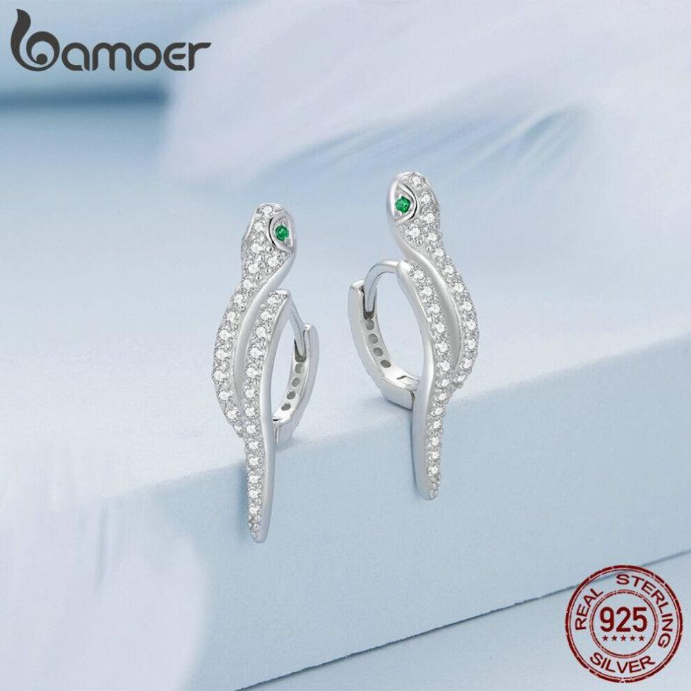 Maxpower (, A) Bamoer 925 Sterling 3D Snake Earrings For Women Shiny Zircon Snake Ear Buckles Statement Fine Jewelry Party Gift Silver
