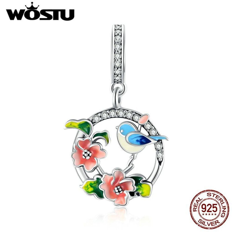 Maxpower (925 ) Wostu Colorful Birds Flowers Leaves Cz Pendant Spring Charm Fit Original Bracelet Jewelry Accessories Diy Making Silver