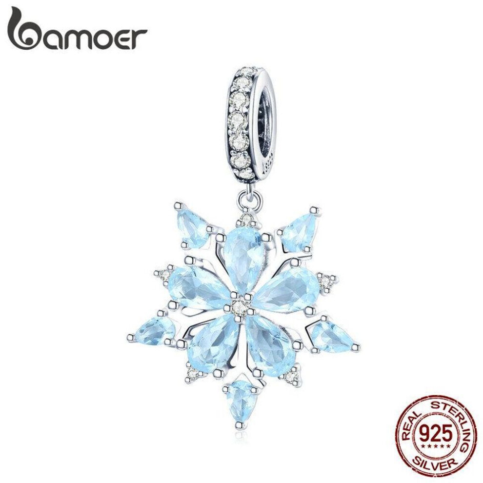 Maxpower (Scc940) Bamoer High Quality 925 Sterling Silver Winter Snowflake Blue Cz Elegant Charms Pendant Blue,Silver