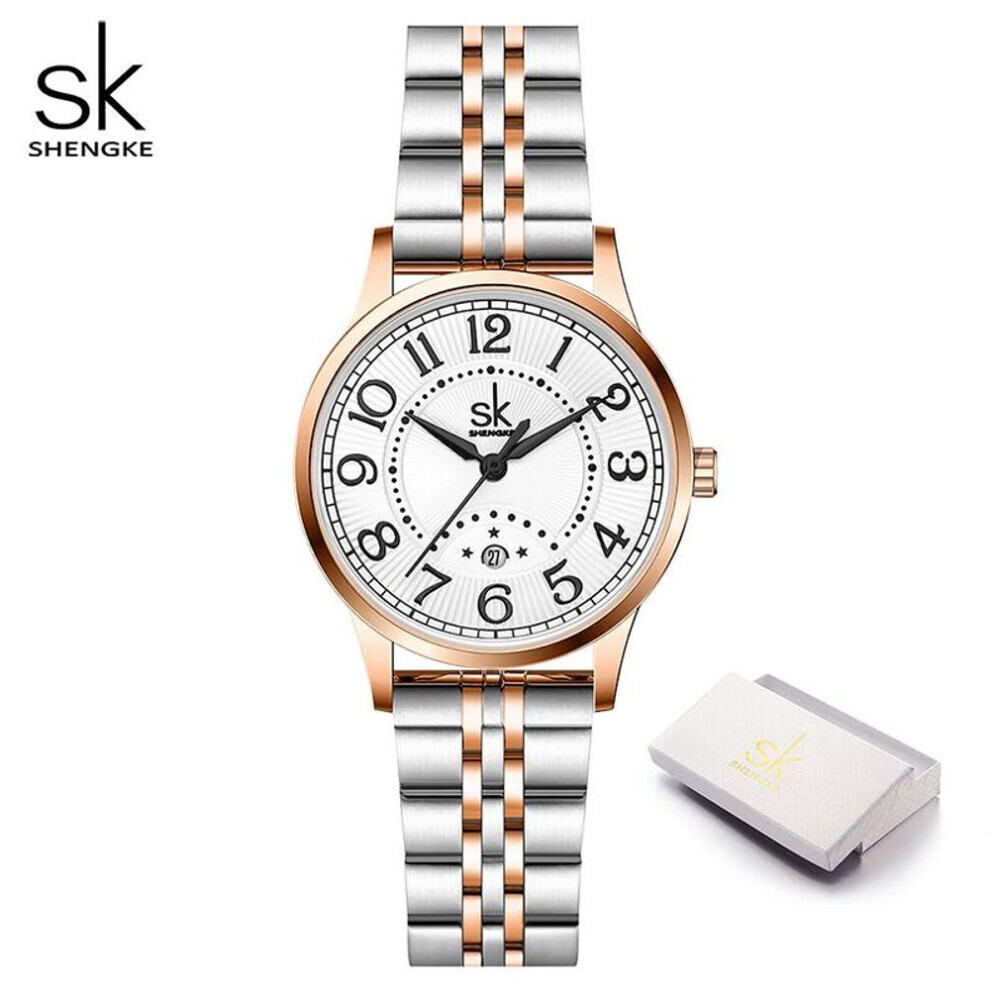(rose,golden) Shengke Woman Watch Fashion Brand Ladies Bracelet Wrist Watch Sk Women Dress Watches Waterproof Date Clock Gift