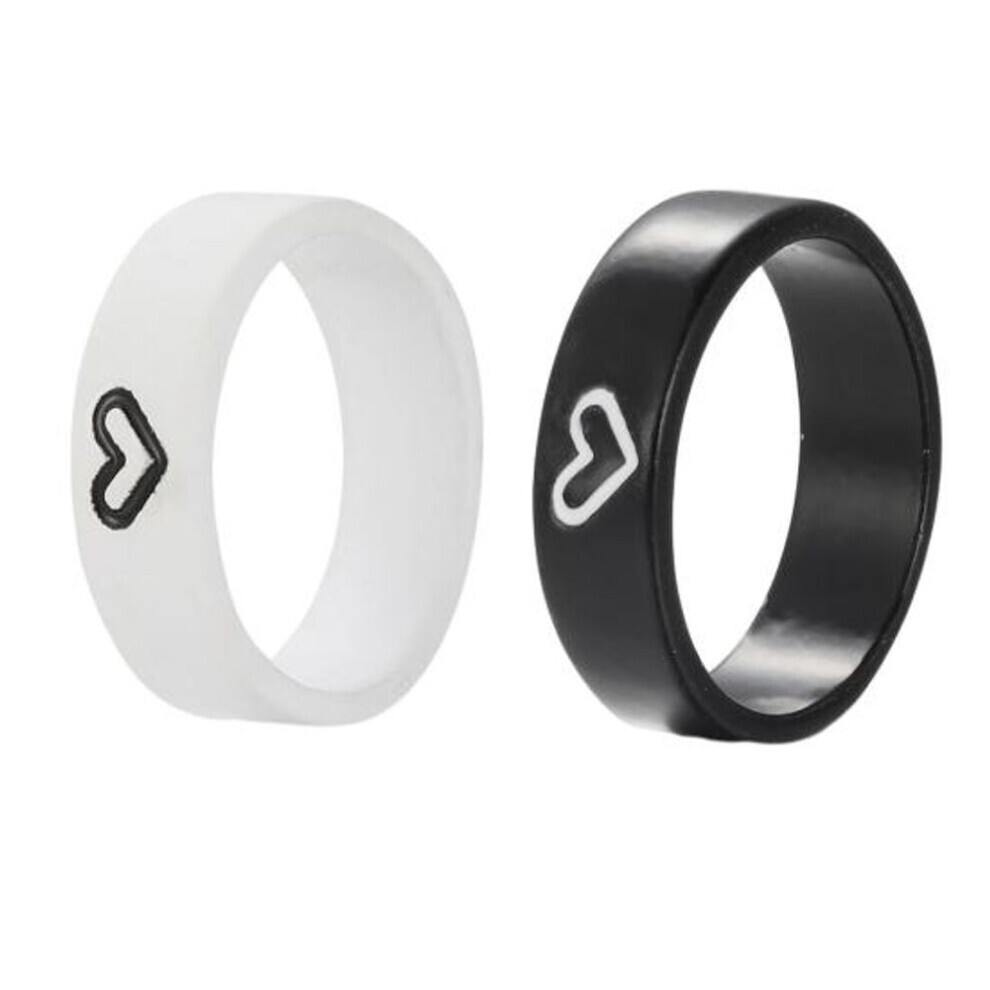 (A) 1 Pair Couple Rings Contrast Color Temperament Valentine Gifts Cute Good Friend Heart-shaped Finger Ring For Anniversary