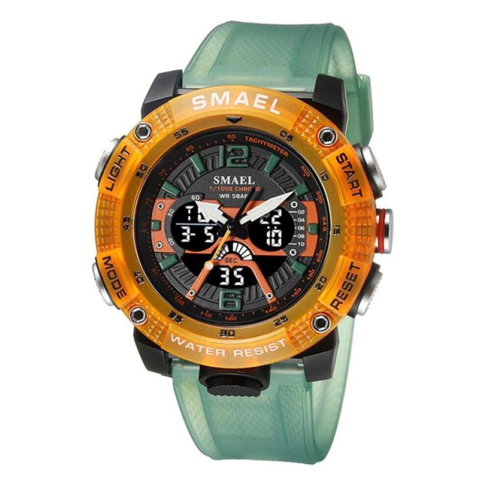 (orange) Sport Watches Waterproof Male Clock Digital Led Display Quartz Analog Stopwatch Fashion Green Orange Clock Men Watch