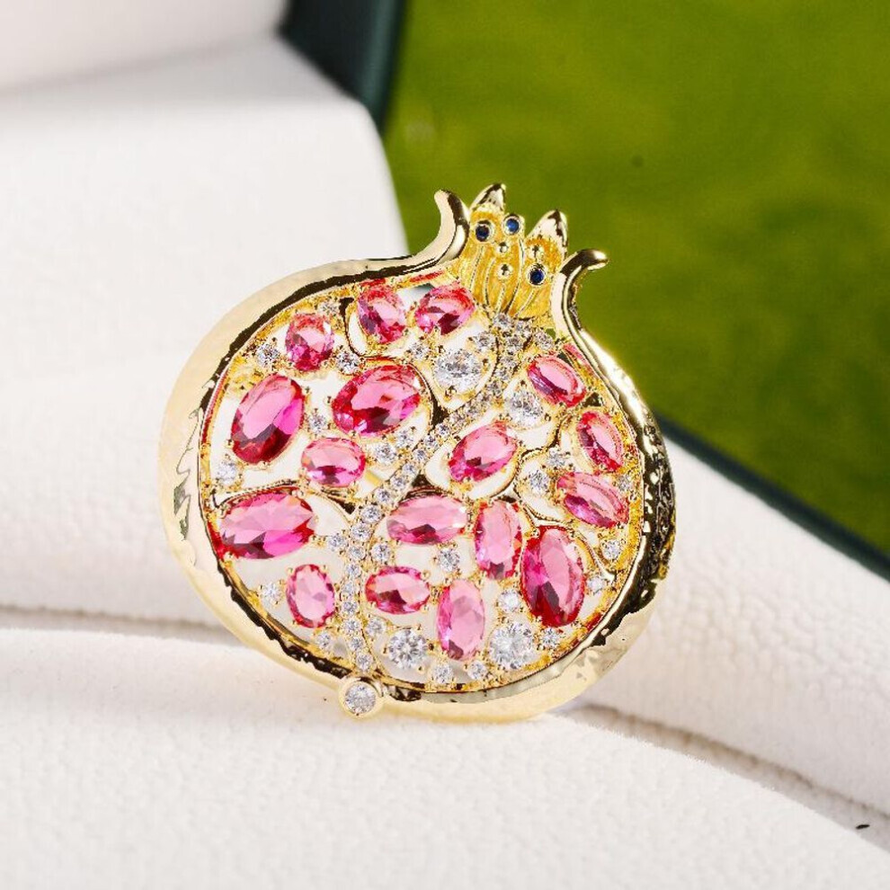Maxpower (Gold) Light Luxury Cubic Zirconia Pomegranate Brooch For Women Accessories Pins Trendy Fruit Brooch Pin Elegant Clothing Decoration Gold
