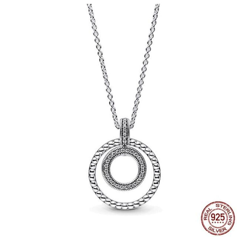 (clear) New 925 Sterling Silver Classic Heart Shaped Round Pendant Necklace Fit Original Pandora Beaded Diy Women &apos;s Jewelry Gift