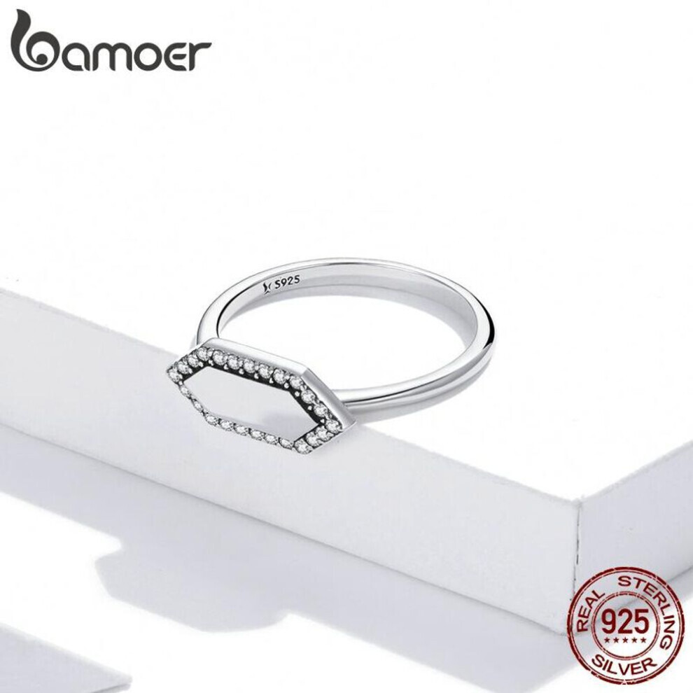 Maxpower (7) Bamoer 925 Sterling Sparkling Geometric Hexagon Ring For Women Statement Ring Silver