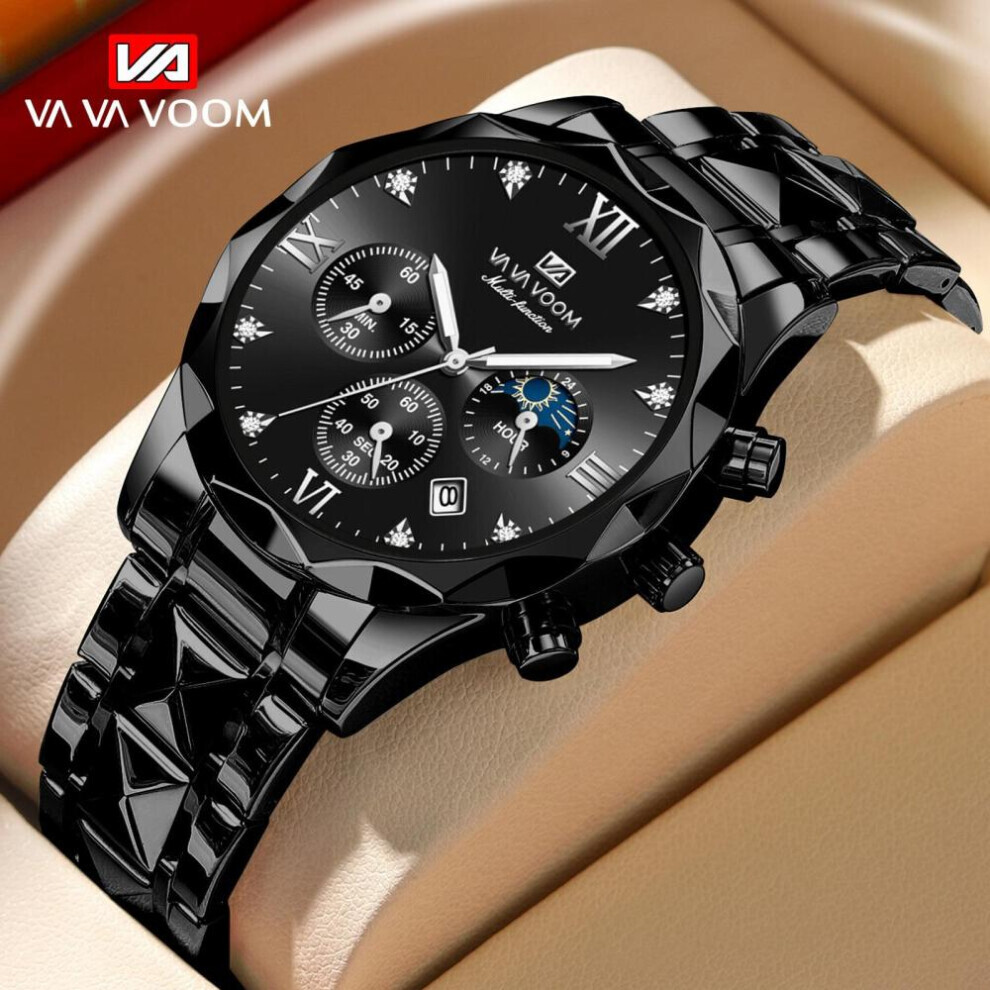 Maxpower (,Silver) Va Va Voom Quartz Watch Men Top Brand High Quality Stainless Steel 30M Waterproof Luminous Date Week Sports Business Wristwatches Black