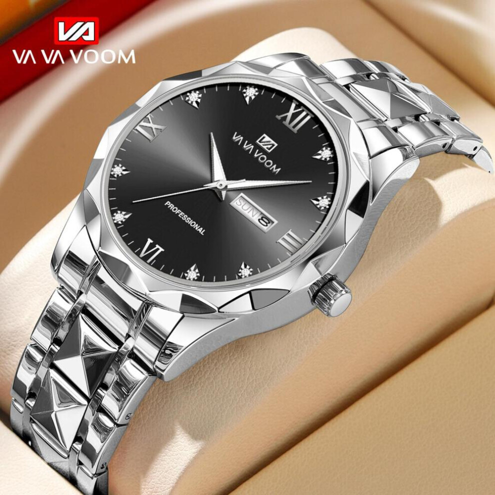 Maxpower (Old ) Va Va Voom Quartz Watch Men Top Brand High Quality Stainless Steel 30M Waterproof Luminous Date Week Sports Business Wristwatches Silver