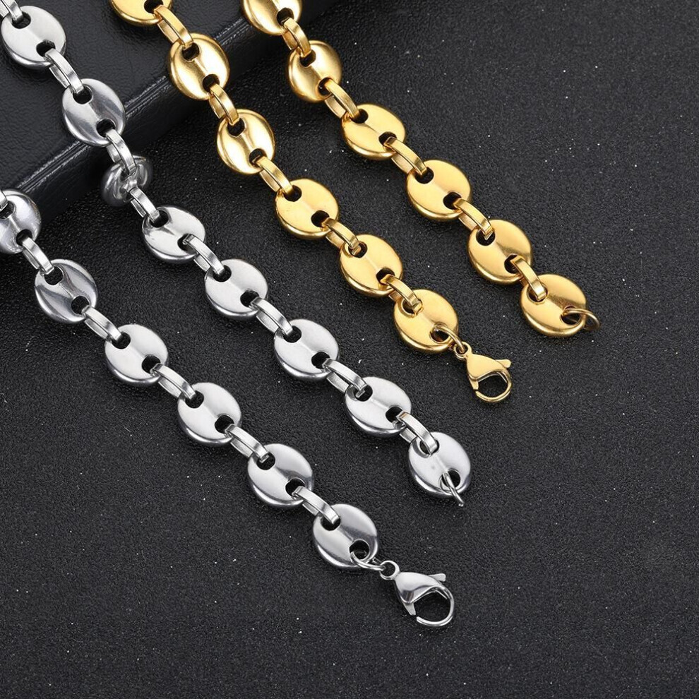 (gold, 11mm-45cm) Stainless Steel Hip Hop Coffee Bean Chains Necklaces Pig Nose Chains Bracelets Punk Necklace