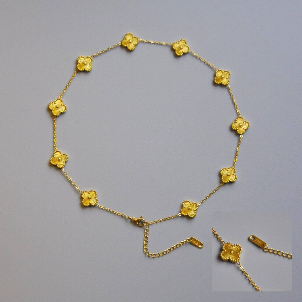 Maxpower (Gold) Double Sided Clover Ten Flower Fritillaria Necklace Electroplated 18K Clover Ten Flower Necklace Gold