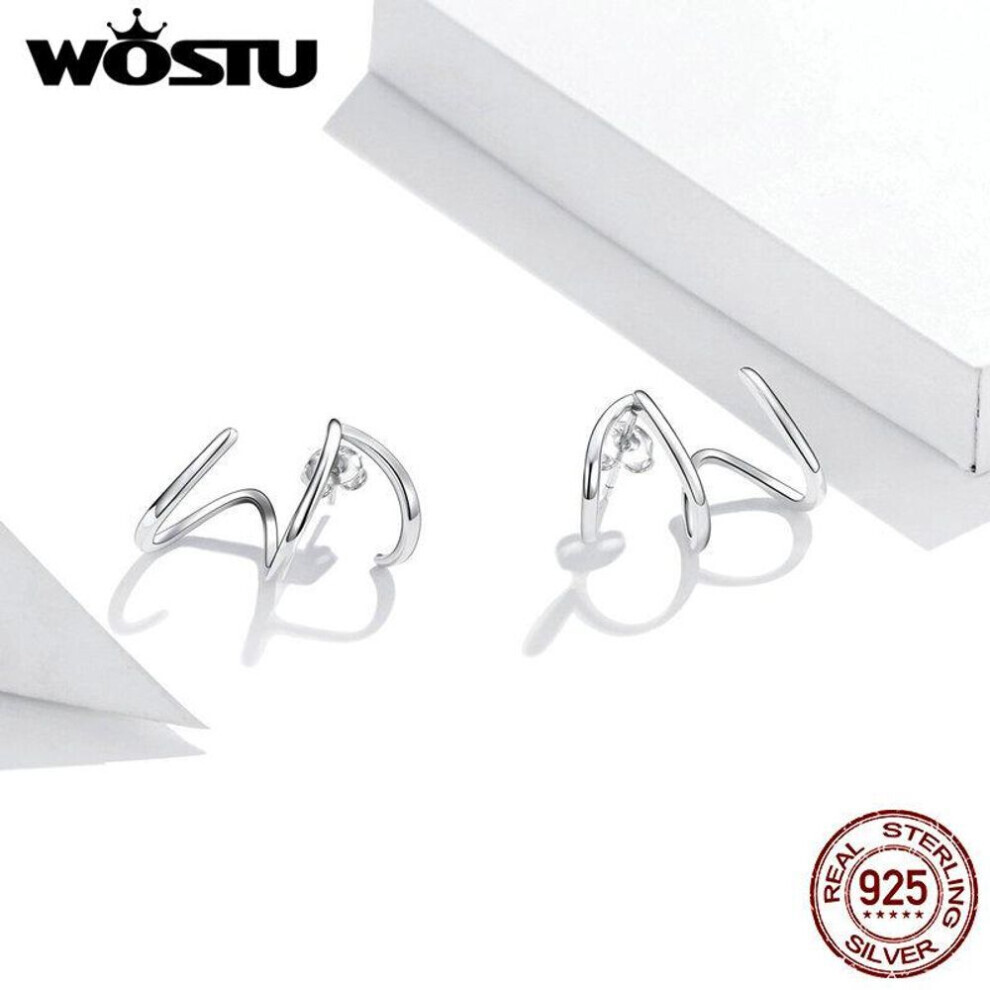 Maxpower (, 925 ) Wostu 925 Sterling Simple Line Earrings Stud Earrings For Women Natural Hypoallergenic Unique Design Ear Pins Silver