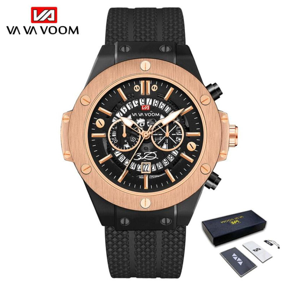 Maxpower (Rose Gold,, With Packaging) Va Va Voom Creative Hollow Perspective Window Calendar Fashion Student Watch Silicone Waterproof Men's Sports Q Black