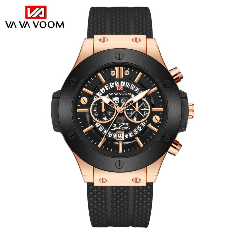 Maxpower (Black,Rose No Packaging) Va Va Voom Creative Hollow Perspective Window Calendar Fashion Student Watch Silicone Waterproof Men's Sports Qua Gold