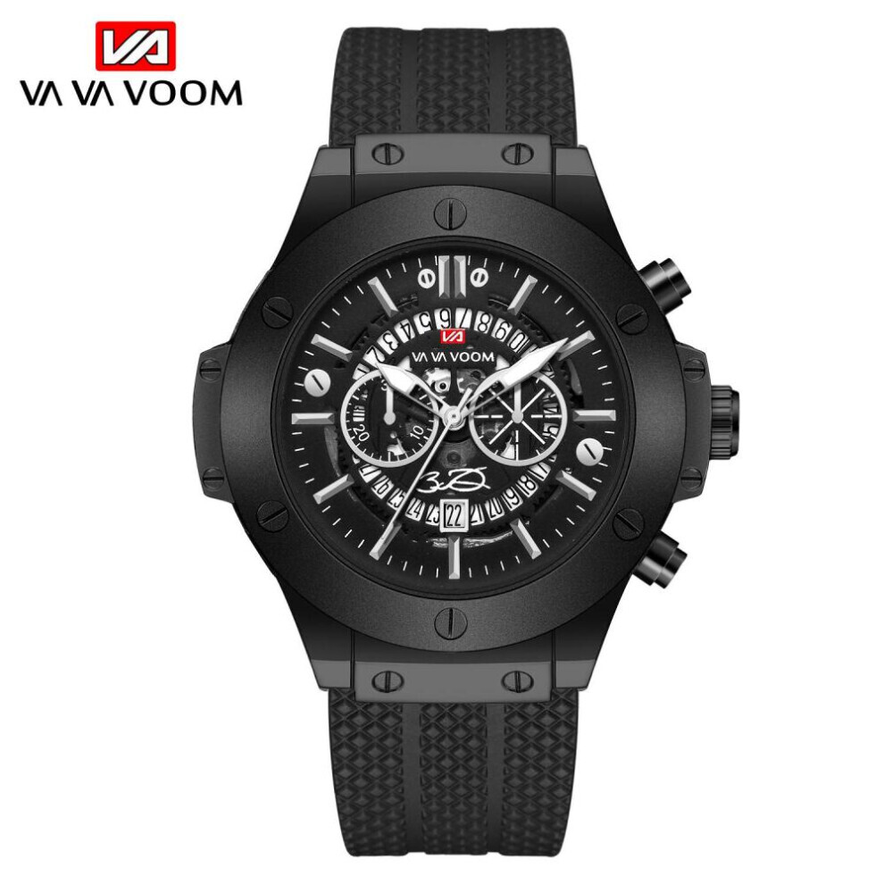 Maxpower (, No Packaging) Va Va Voom Creative Hollow Perspective Window Calendar Fashion Student Watch Silicone Waterproof Men's Sports Quartz Watch Black
