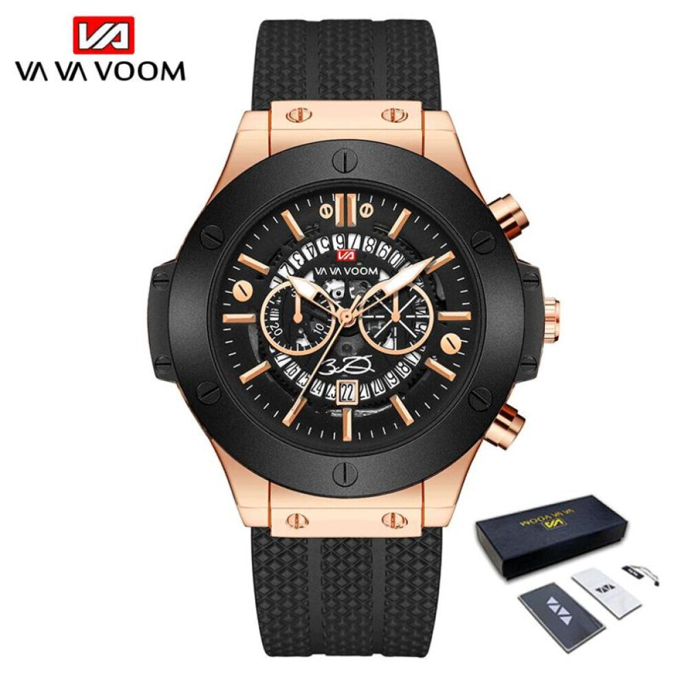 Maxpower (Black,Rose With Packaging) Va Va Voom Creative Hollow Perspective Window Calendar Fashion Student Watch Silicone Waterproof Men's Sports Q Gold