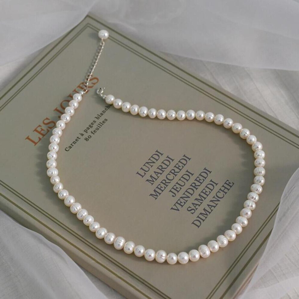 Maxpower (White, 40Cm) Natural Freshwater Pearl Chokers Necklace 925 Sterling Silver Jewelry For Women 2021 Gift New Fashion White,Silver