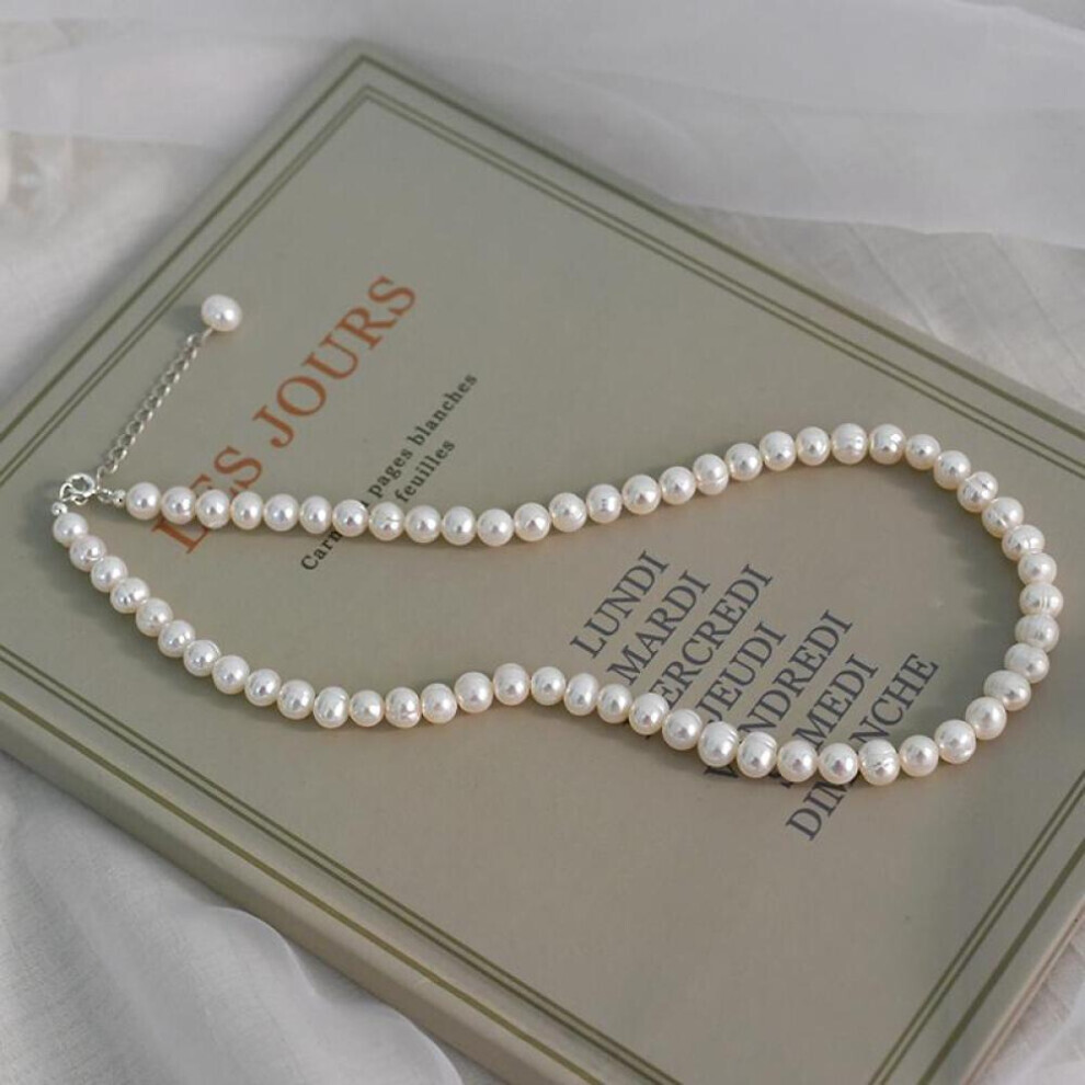 Maxpower (White, 36Cm) Natural Freshwater Pearl Chokers Necklace 925 Sterling Silver Jewelry For Women 2021 Gift New Fashion White,Silver