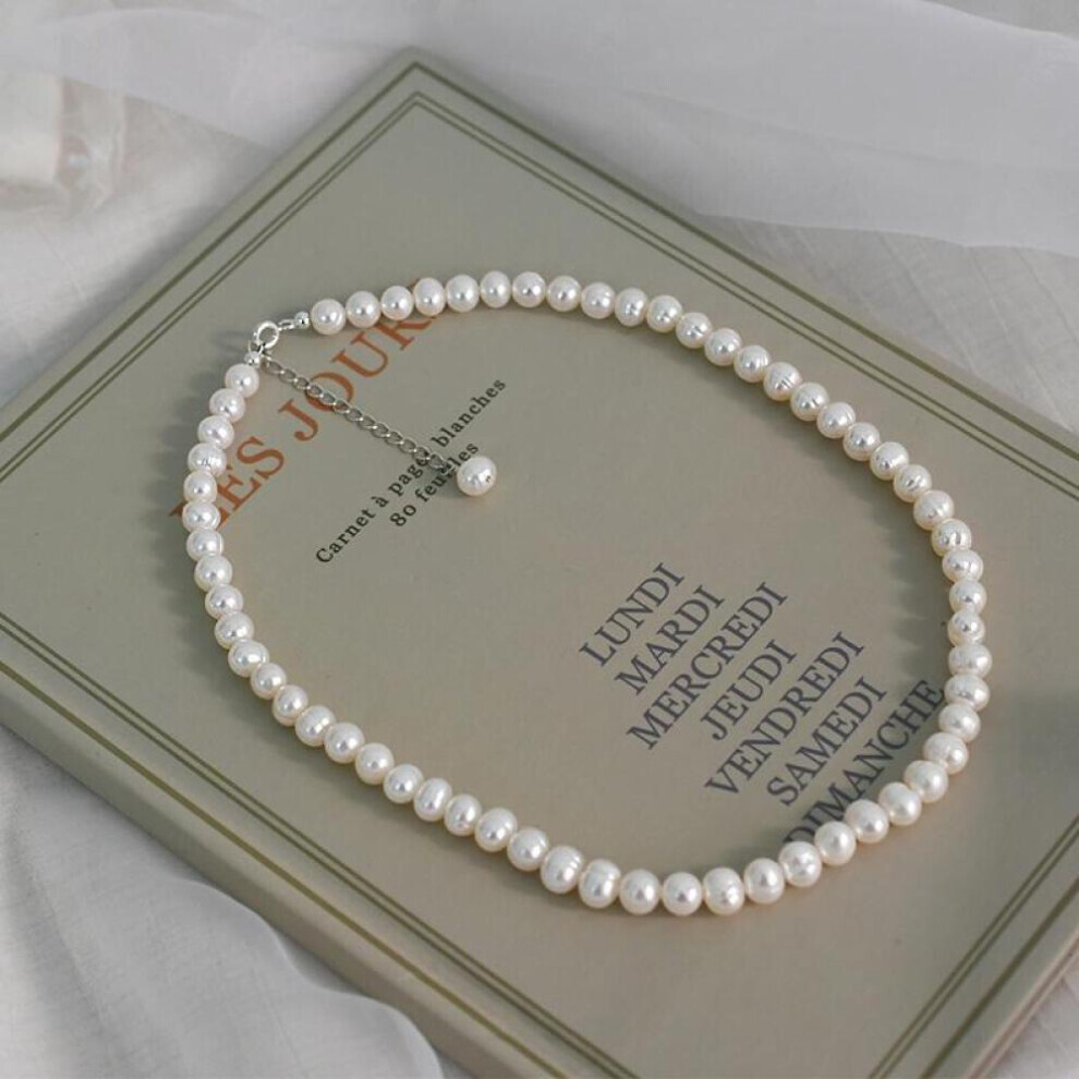 Maxpower (White, 32Cm) Natural Freshwater Pearl Chokers Necklace 925 Sterling Silver Jewelry For Women 2021 Gift New Fashion White,Silver