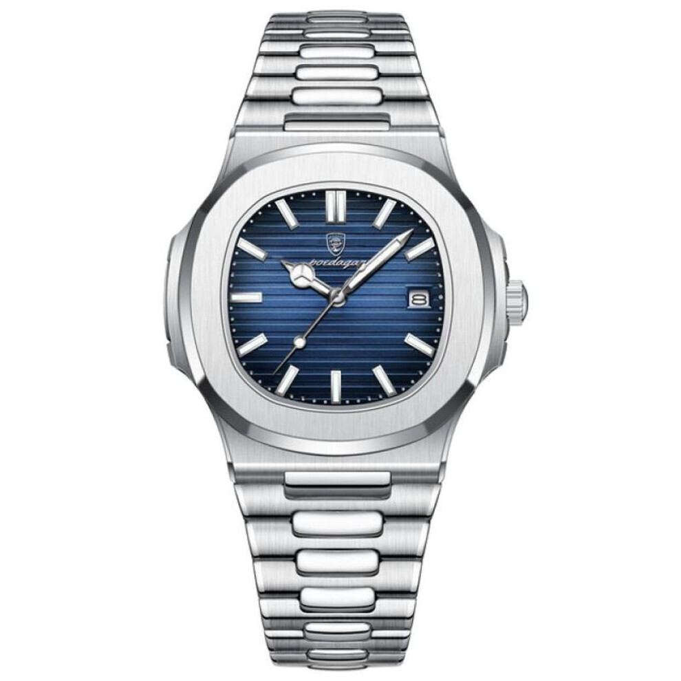 Maxpower (Blue) Luxury Casual Watch Top Brand Fashion Square Dial Stainless Steel Calendar Luminous Waterproof Men Watch Male Clock