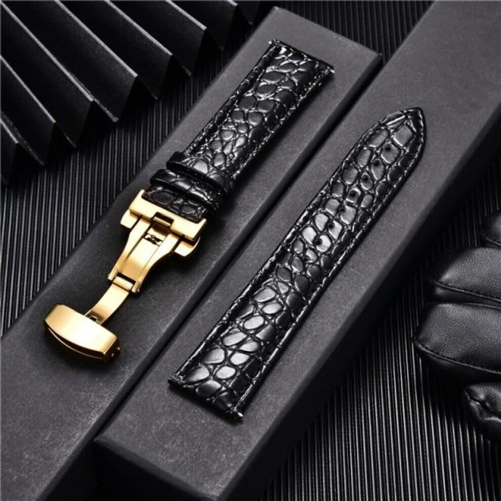 (as the picture, 20mm) Crocodile Pattern Luxury Design Leather Watchbands With Automatic Buckle Men Watch Band 18mm 20mm 22mm 24mm Watch Straps