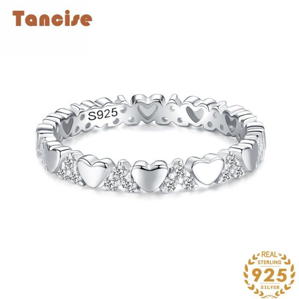 (silver, 7) Tancise Classic 925 Sterling Silver  Zircon Ring Ladies Jewelry Wedding Promise Party Gift