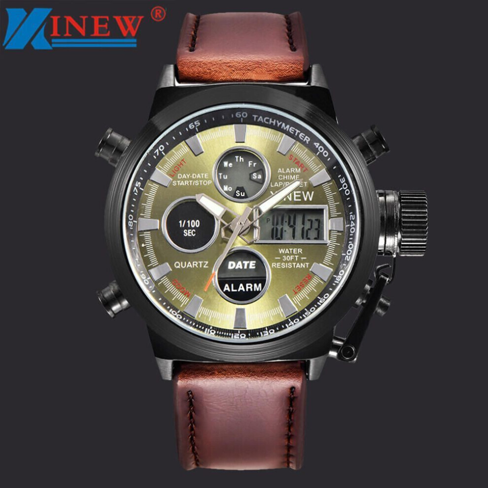 Maxpower (Gold,) Mens Quartz Sport Military Army Led Analog Stainless Steel Wrist Watch Brown
