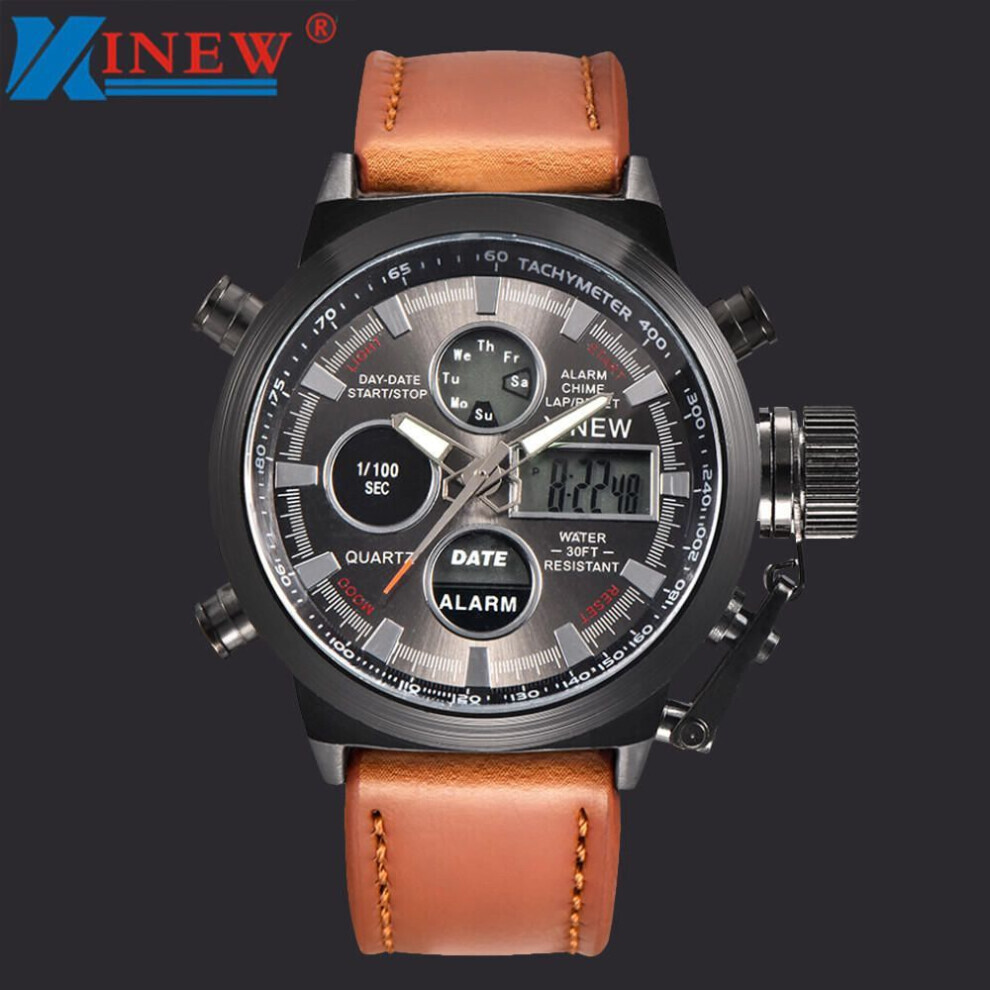 (black brown) Mens Quartz Sport Military Army Led Analog Stainless Steel Wrist Watch