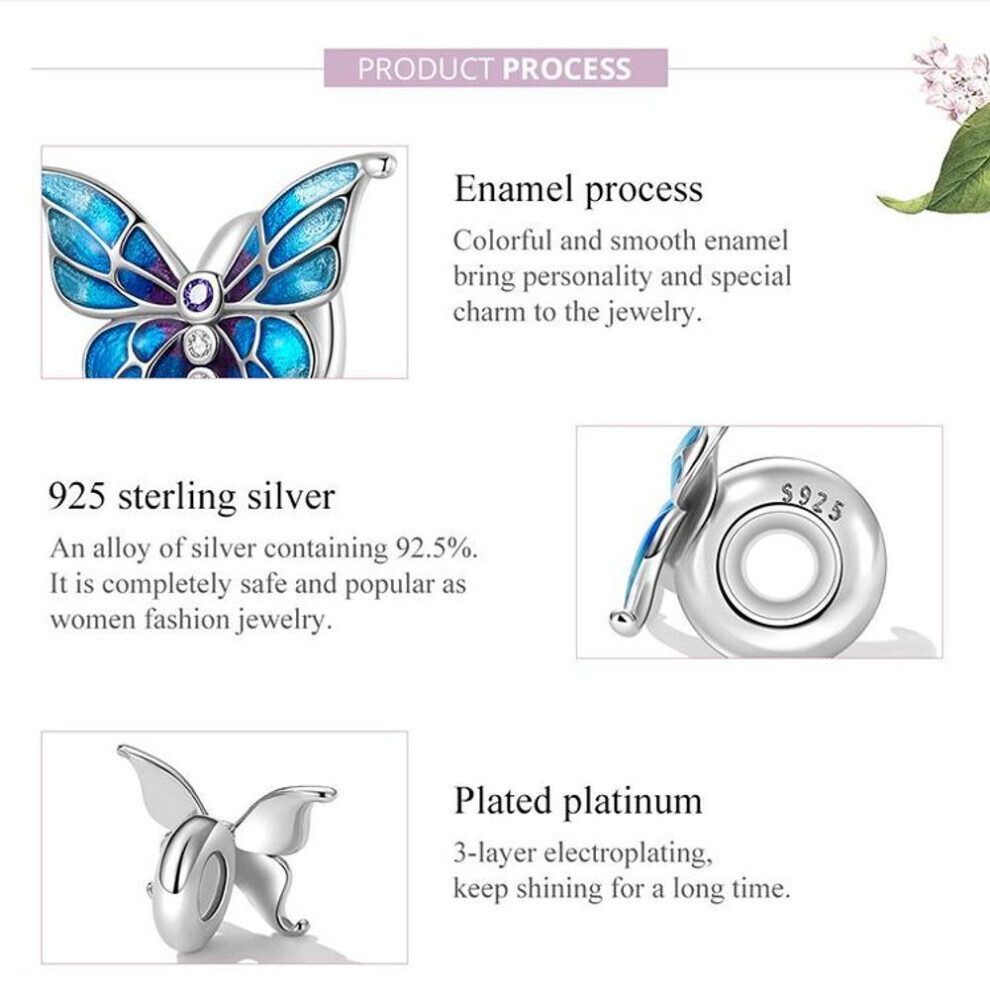 (925 silver) Bamoer Real 925 Sterling Silver Butterfly Silver Silicone Accessory Spacer Stopper Beads Fit Original Diy Charms Bracelet Jewelry
