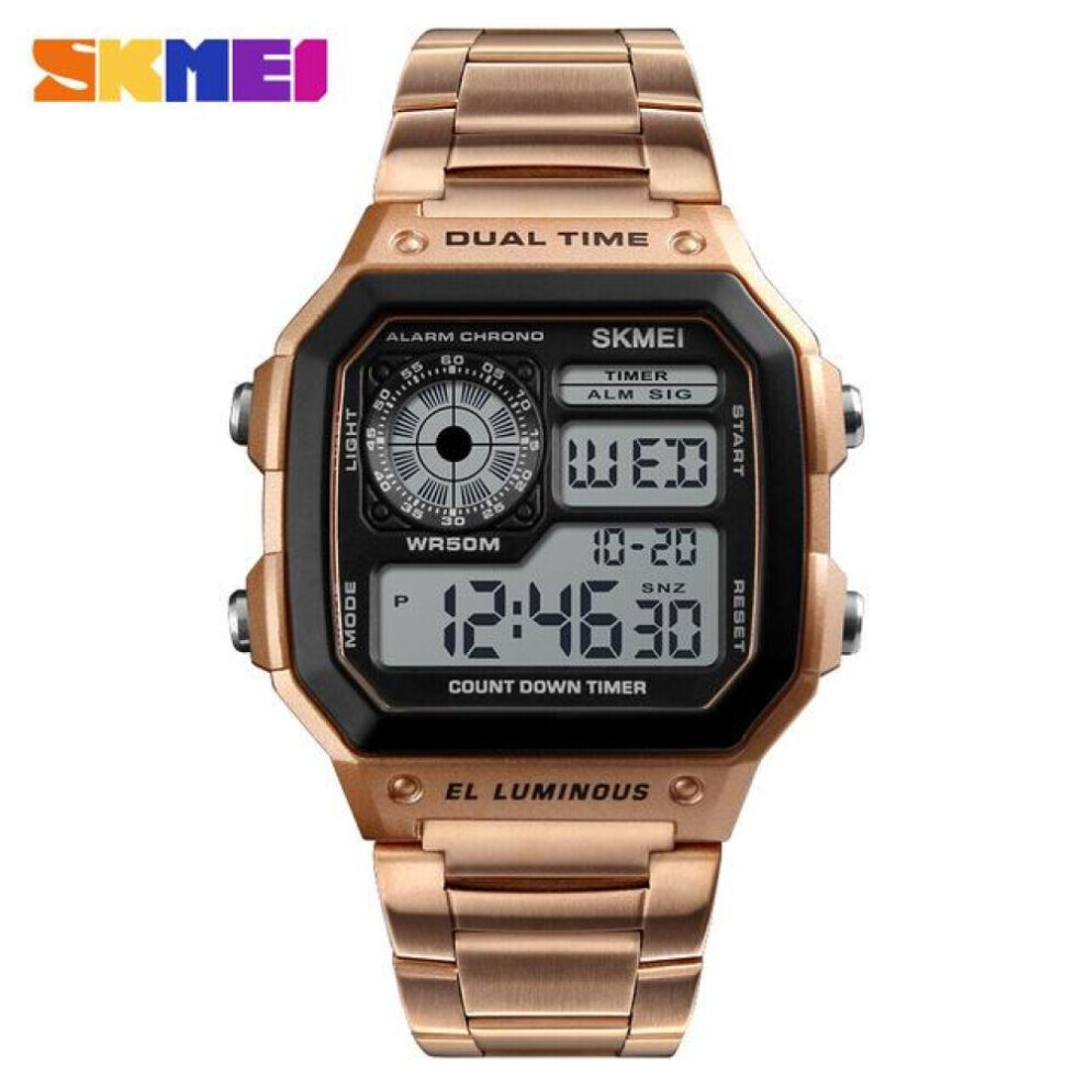 (Rose Gold) Skmei Men Led Countdown Alarm Digital Wrist Watch-image-OPC-PG8JFQ5-NEW