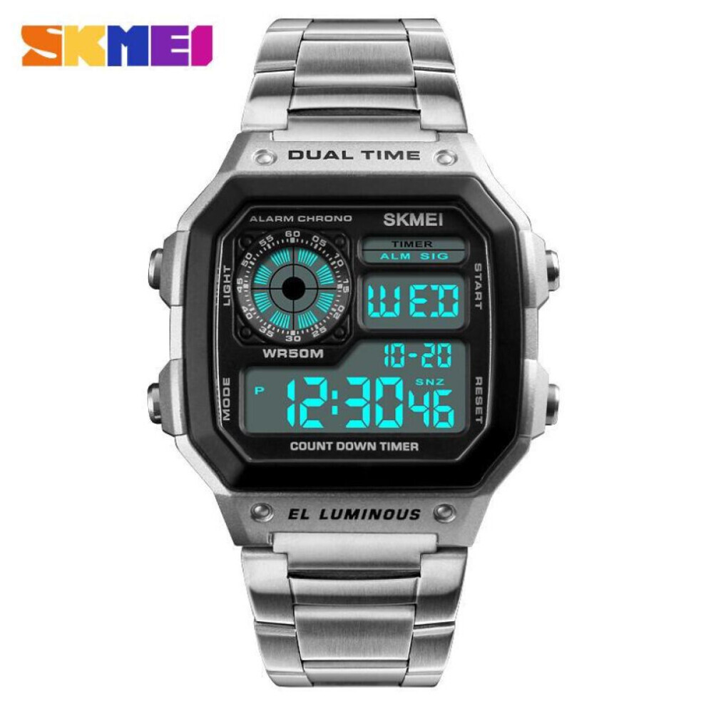 Maxpower (Silver) Skmei Men Led Countdown Alarm Digital Wrist Watch Silver