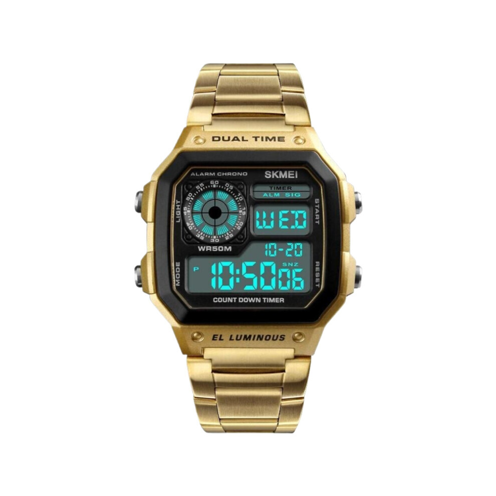 Maxpower (Gold) Skmei Men Led Countdown Alarm Digital Wrist Watch Gold