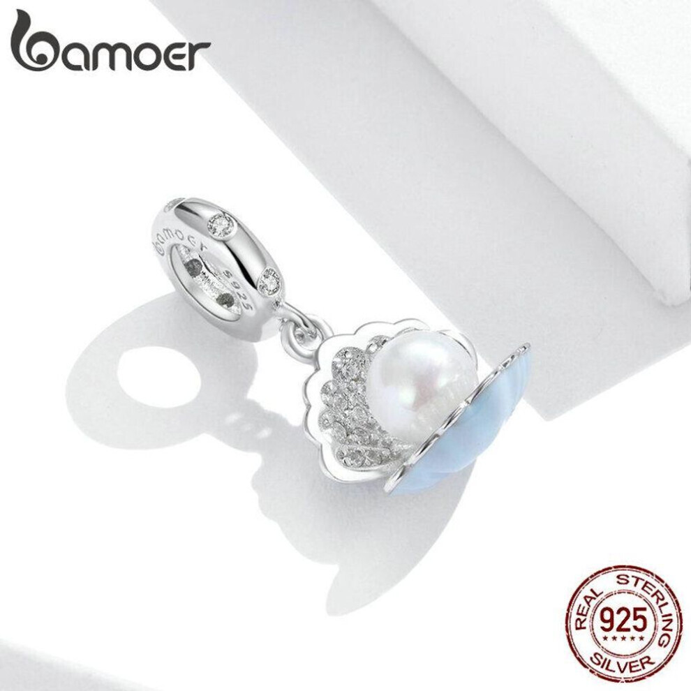 Maxpower (925 Silver) Bamoer Authentic 925 Sterling Silver Pearl Shell Pendant Charm For Original Bracelet Or Necklace White,Silver