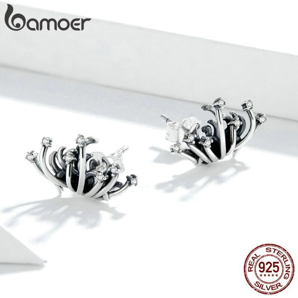 Maxpower (925 Silver) Bamoer Real 925 Sterling Silver Red Spider Lily Stud Earrings For Women Statement Fine Jewelry Red,Silver