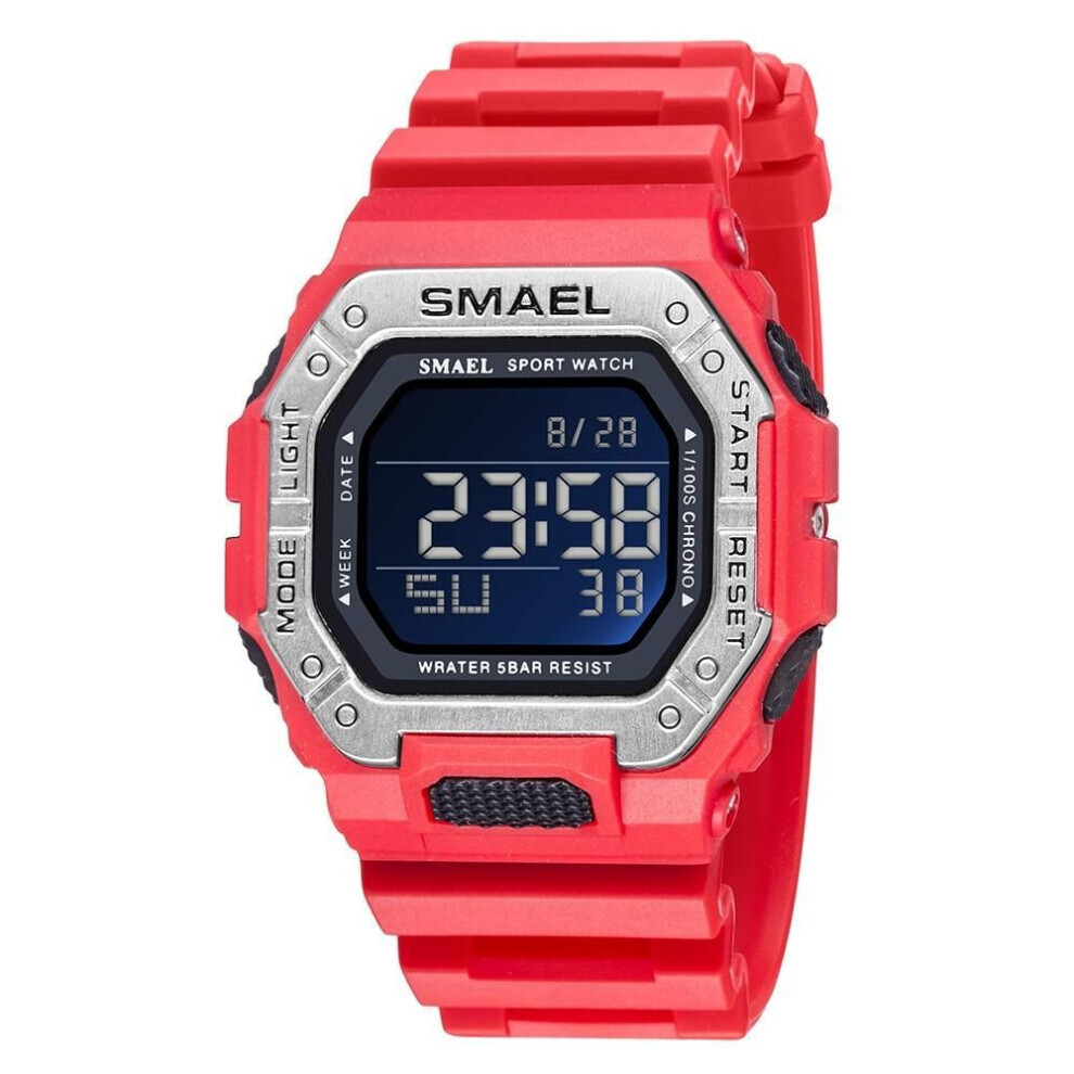 Maxpower (, With Packaging) Smael Digital Watch Men Sports Waterproof Stopwatch Alarm Clock Rubber Strap Military Wristwatches 8059 Sport Watches Led Digita Red