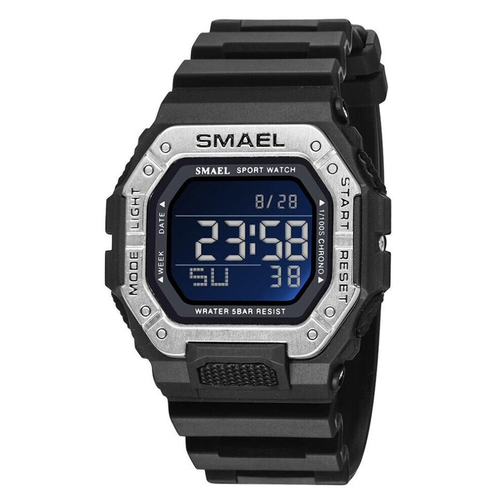 Maxpower (,, No Packaging) Smael Digital Watch Men Sports Waterproof Stopwatch Alarm Clock Rubber Strap Military Wristwatches 8059 Sport Watches Led Black/Silver