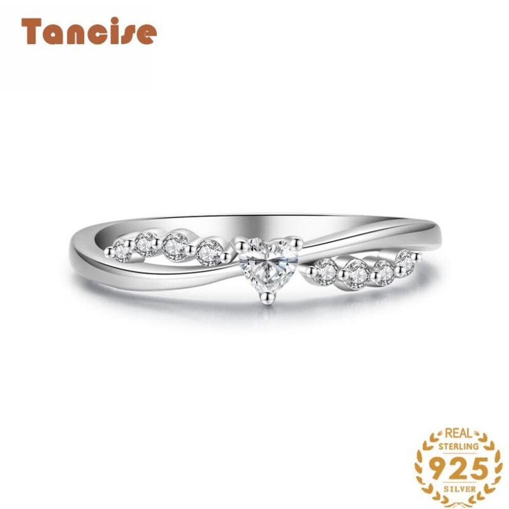 (silver, 6) Tancise Classic 925 Sterling Silver  Zircon Ring Ladies Jewelry Wedding Promise Party Gift