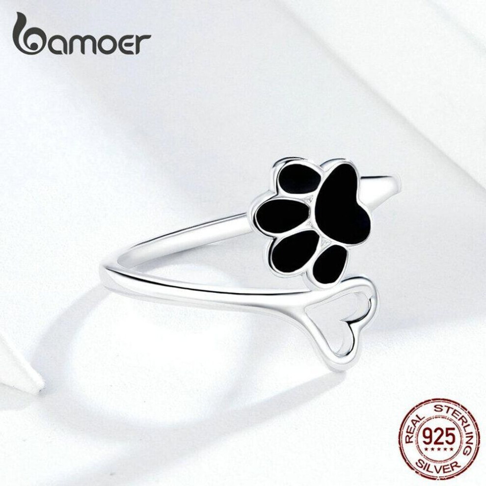 Maxpower (Lcr584) Bamoer Authentic Sterling Silver 925 Black Enamel Dog Paw Heart Adjustable Finger Rings For Women Black,Silver