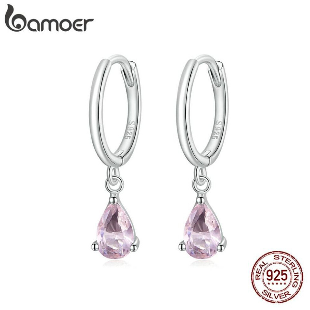 Maxpower (Pink) Bamoer 925 Sterling Silver Hypoallergenic Water Drop Ear Buckles For Women Delicate Jewelry Pink,Silver