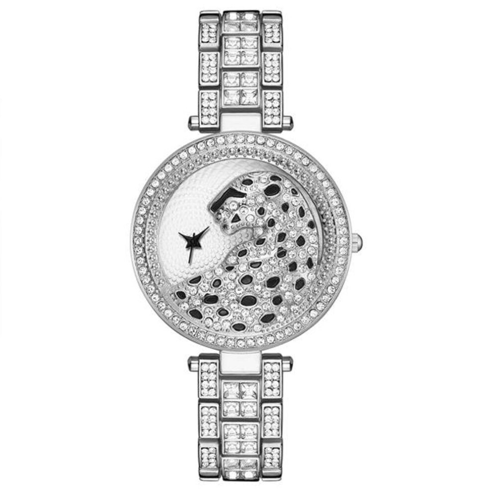 Maxpower (Silver) Fashion Women Bling Crystal Leopard Luxury Watches Rhinestones Ladies Quartz Steel Wrist Watch Silver