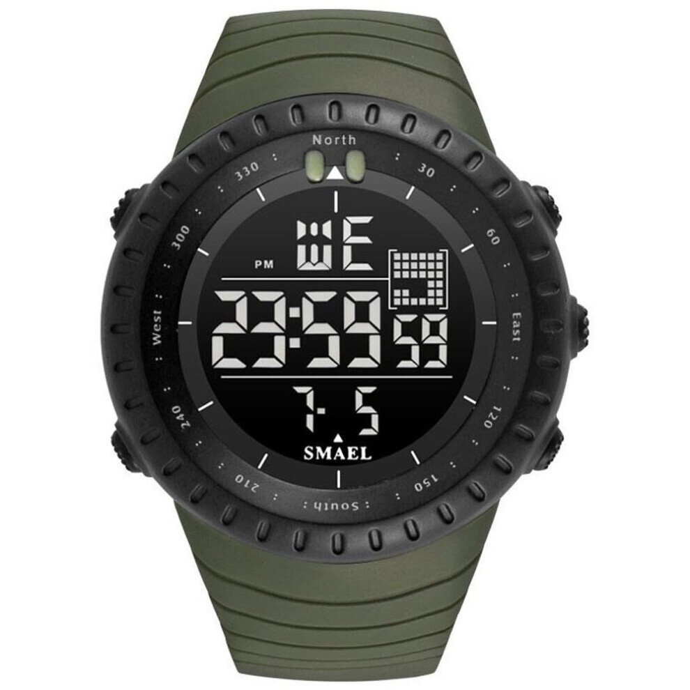 (army green, NO Package) Smael Brand New Electronics Watch Analog Quartz Wristwatch Horloge 50 Meters Waterproof Kol Saati 1237 Digital Alarm Men Watches